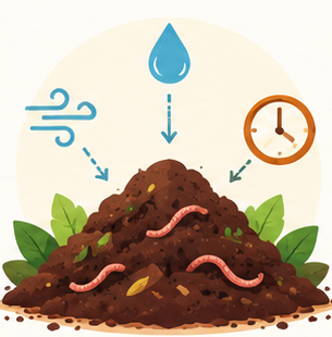Compost heap with moisture, air and time